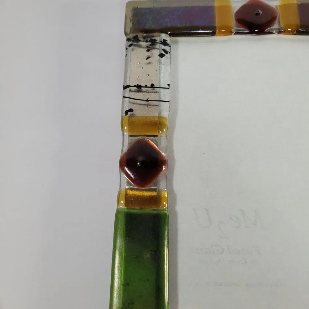 Me2U Fused Glass Photo Picture Frame 5x7 Multicolor Geometric Art Tabletop
